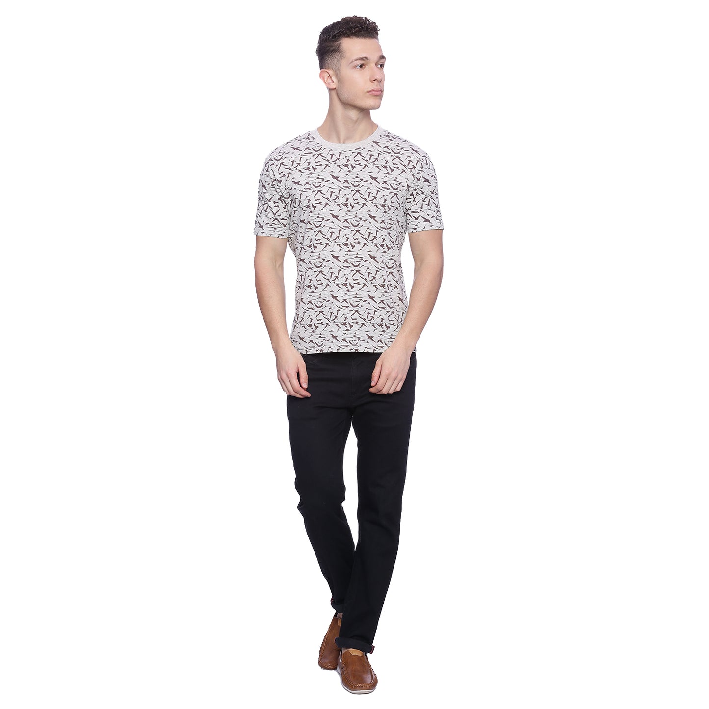 Wolfpack Men Ecru Melange Printed T-Shirt Wolfpack