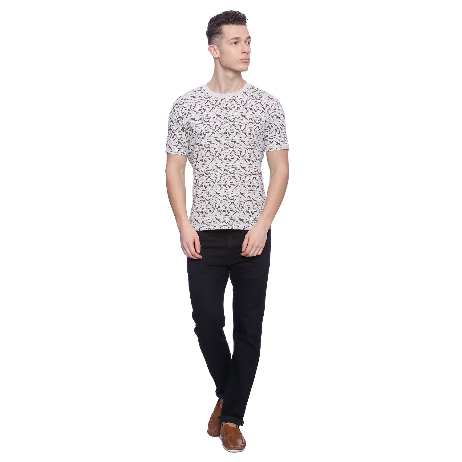 Wolfpack Men Ecru Melange Printed T-Shirt Wolfpack