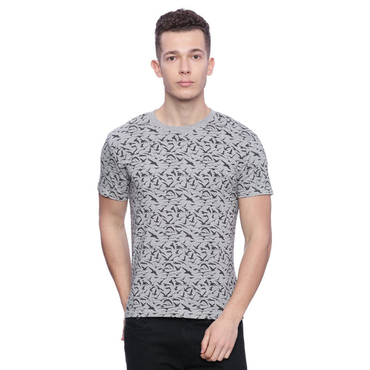 Wolfpack Men Medium Grey Melange Printed T-Shirt Wolfpack