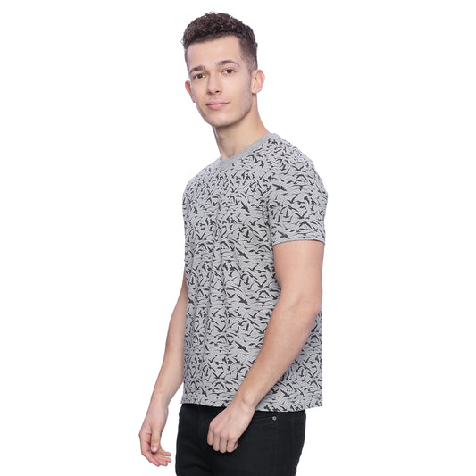 Wolfpack Men Medium Grey Melange Printed T-Shirt Wolfpack