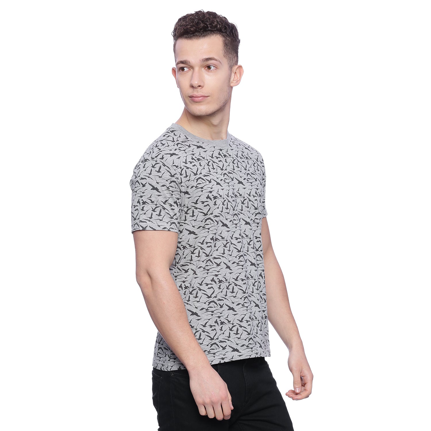 Wolfpack Men Medium Grey Melange Printed T-Shirt Wolfpack