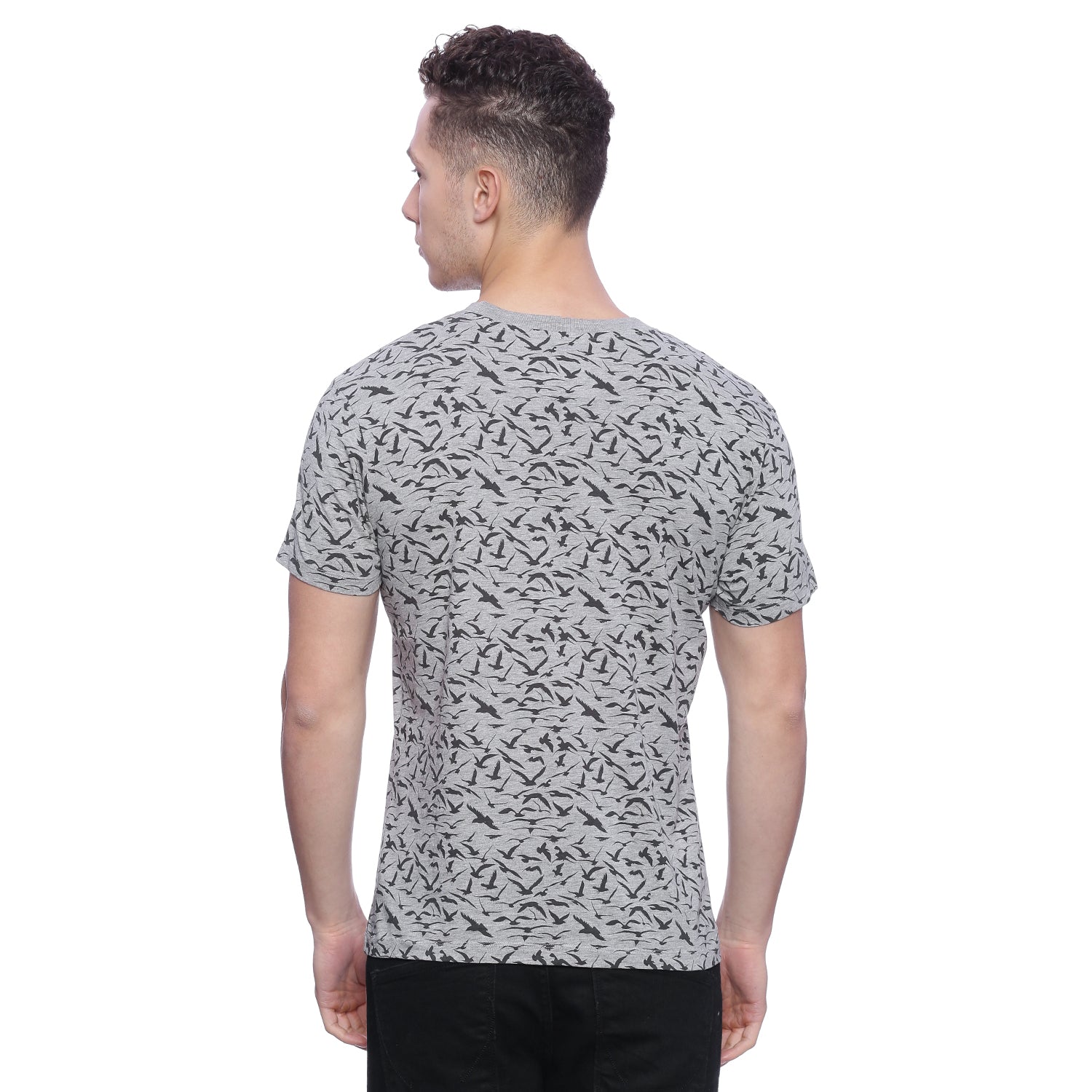 Wolfpack Men Medium Grey Melange Printed T-Shirt Wolfpack