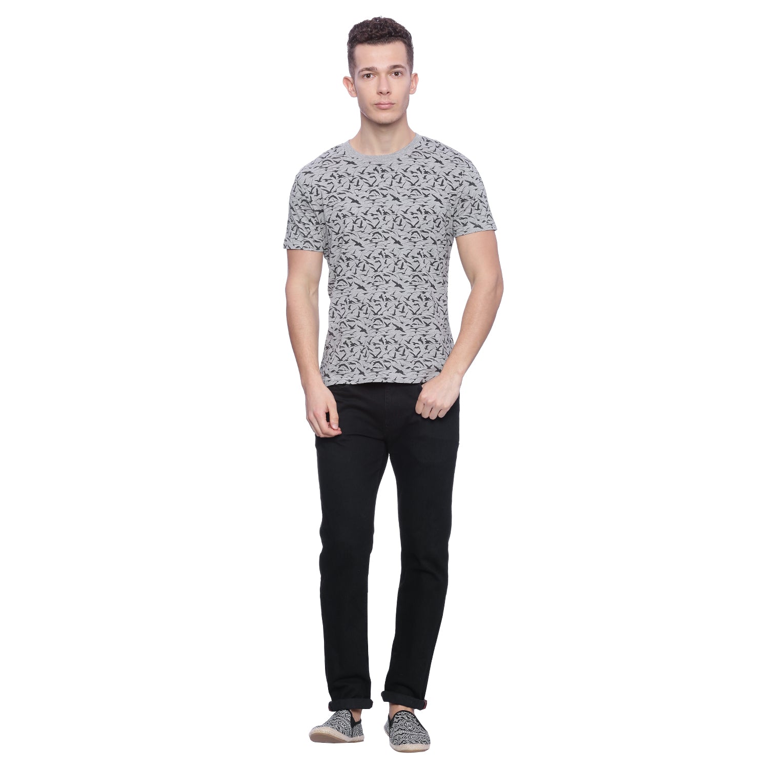 Wolfpack Men Medium Grey Melange Printed T-Shirt Wolfpack