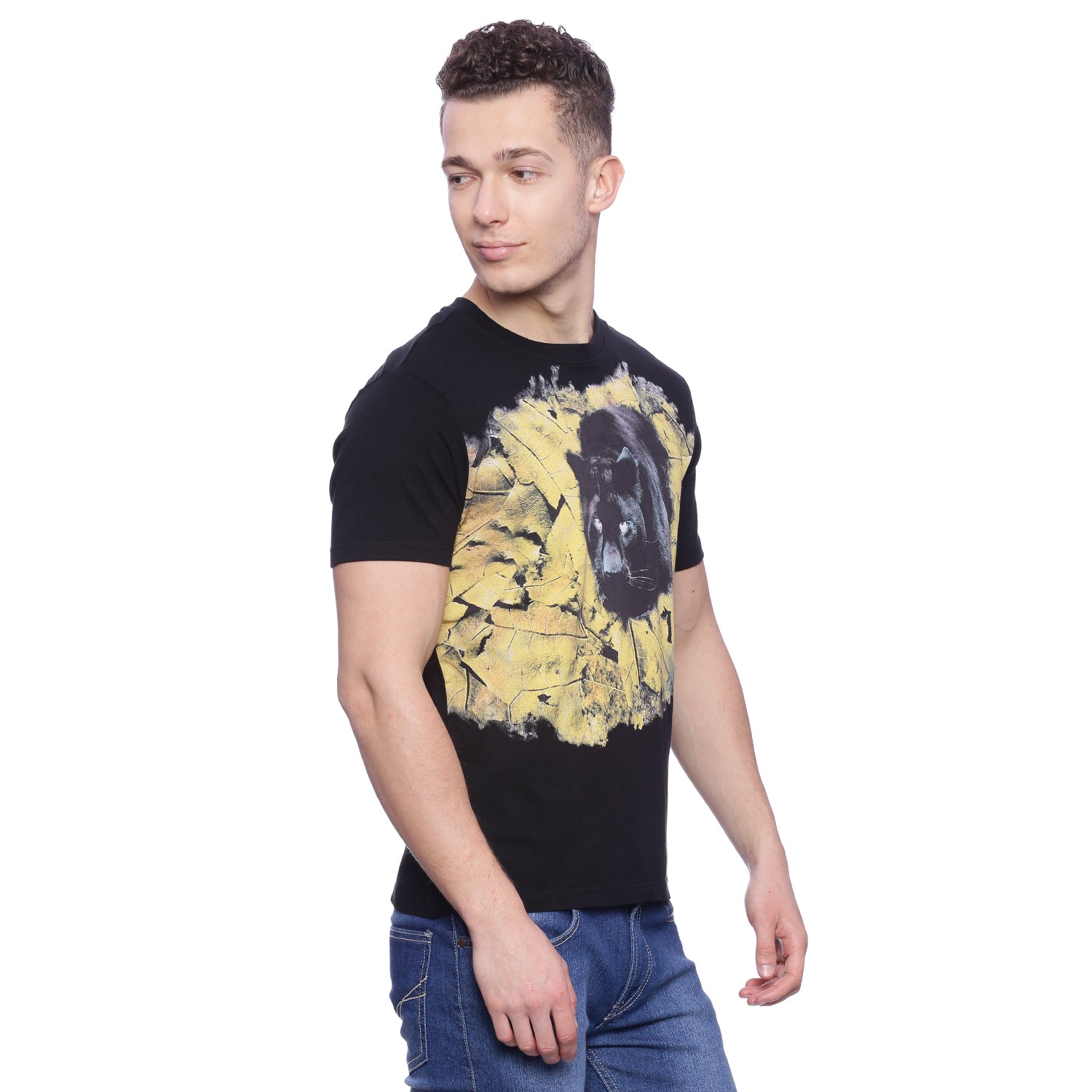 Wolfpack Men Black Round Neck Printed T-Shirt Wolfpack