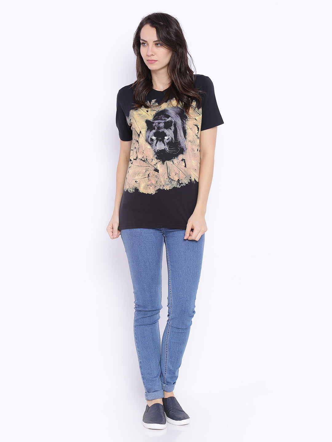 Wolfpack Women Black Printed T-Shirt Wolfpack