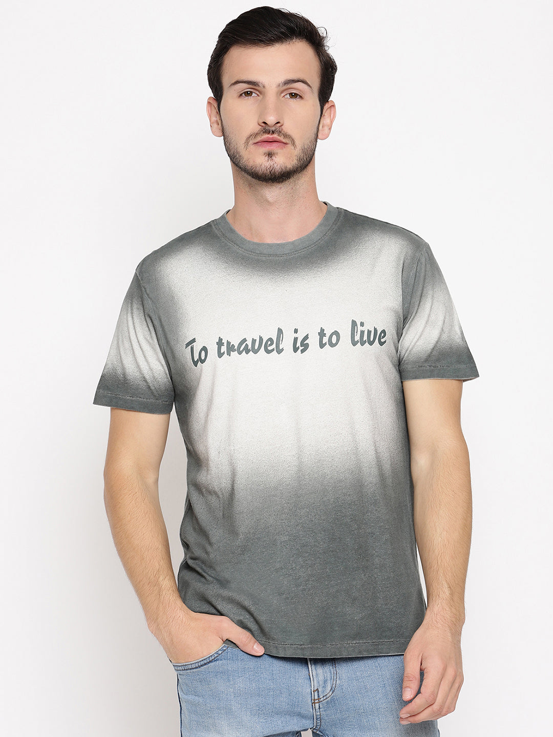 Travel is to Live Dark Green Printed Men T-Shirt Wolfpack