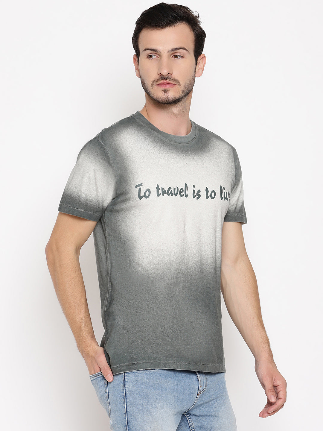 Travel is to Live Dark Green Printed Men T-Shirt Wolfpack