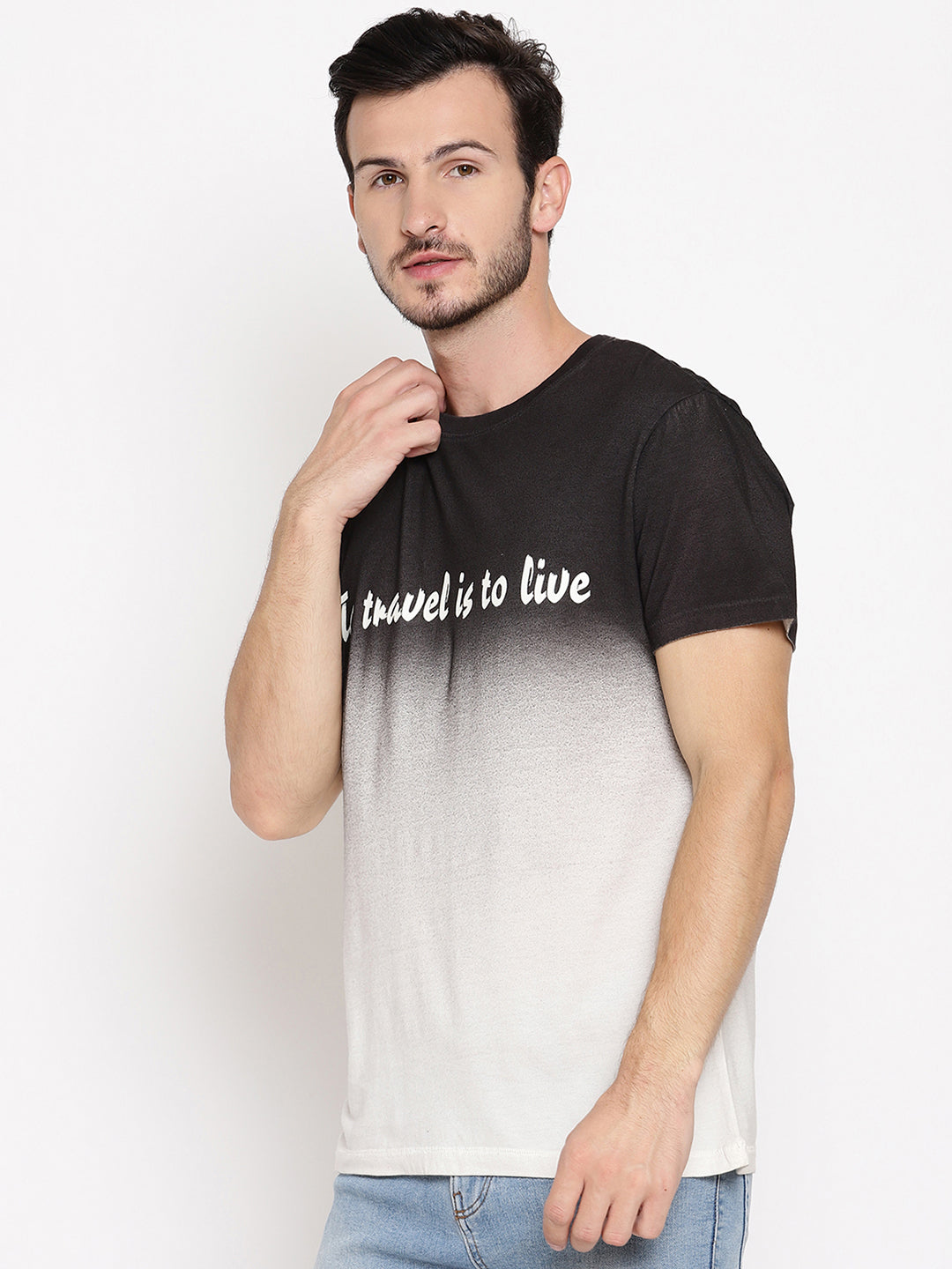 Travel is to Live Dark Grey Printed Men T-Shirt