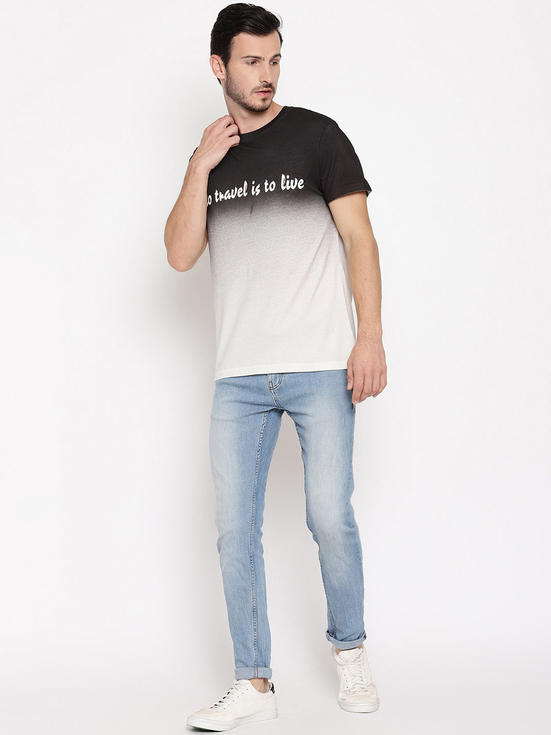 Travel is to Live Dark Grey Printed Men T-Shirt