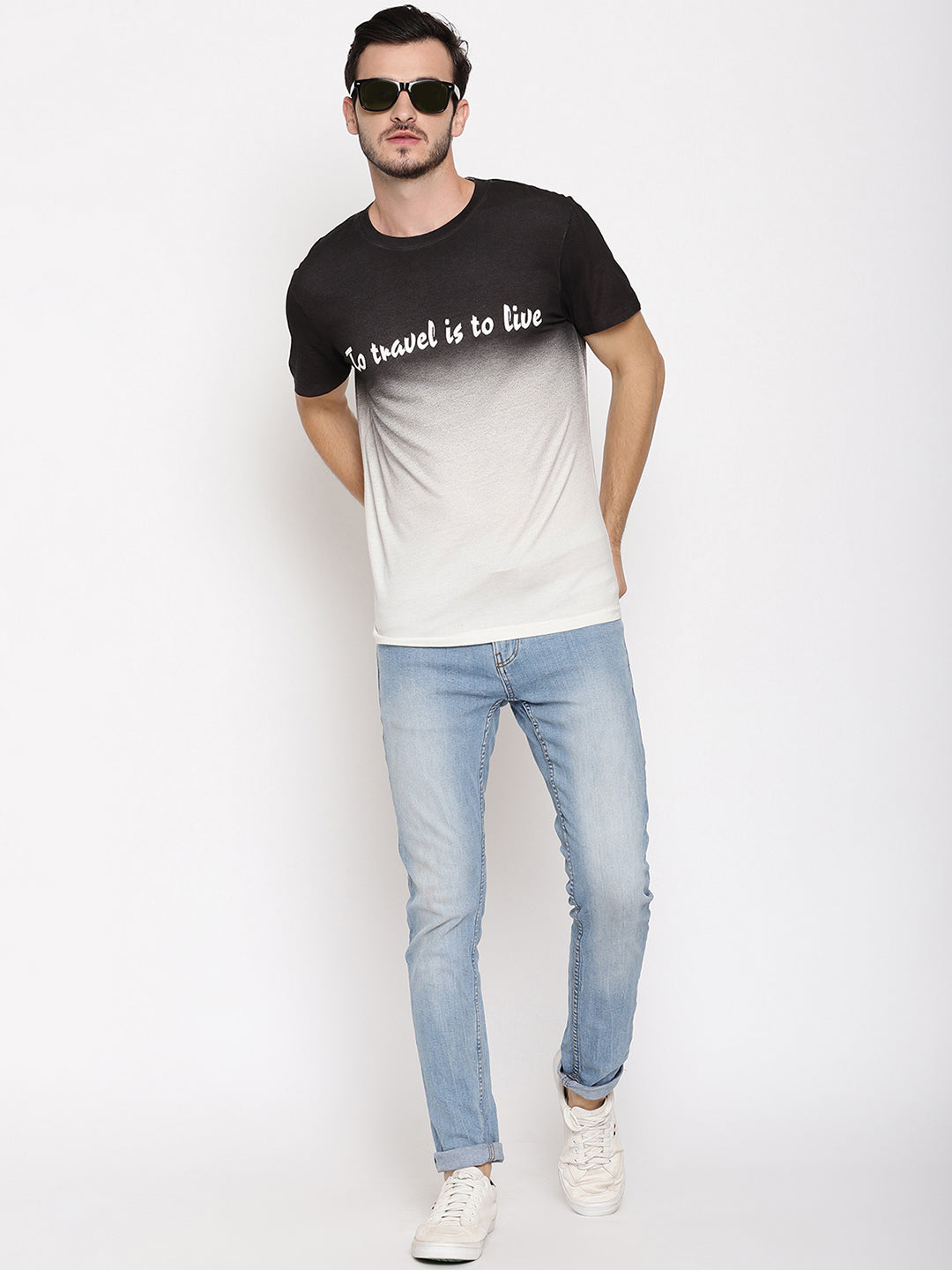 Travel is to Live Dark Grey Printed Men T-Shirt