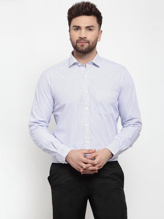 Copperline Men Blue & White Slim Fit Striped Formal Shirt Copperline