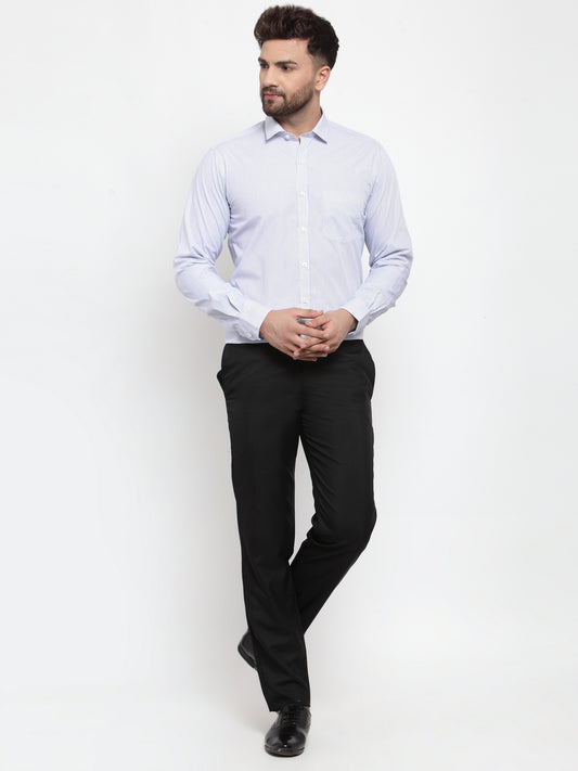 Copperline Men Blue & White Slim Fit Striped Formal Shirt Copperline