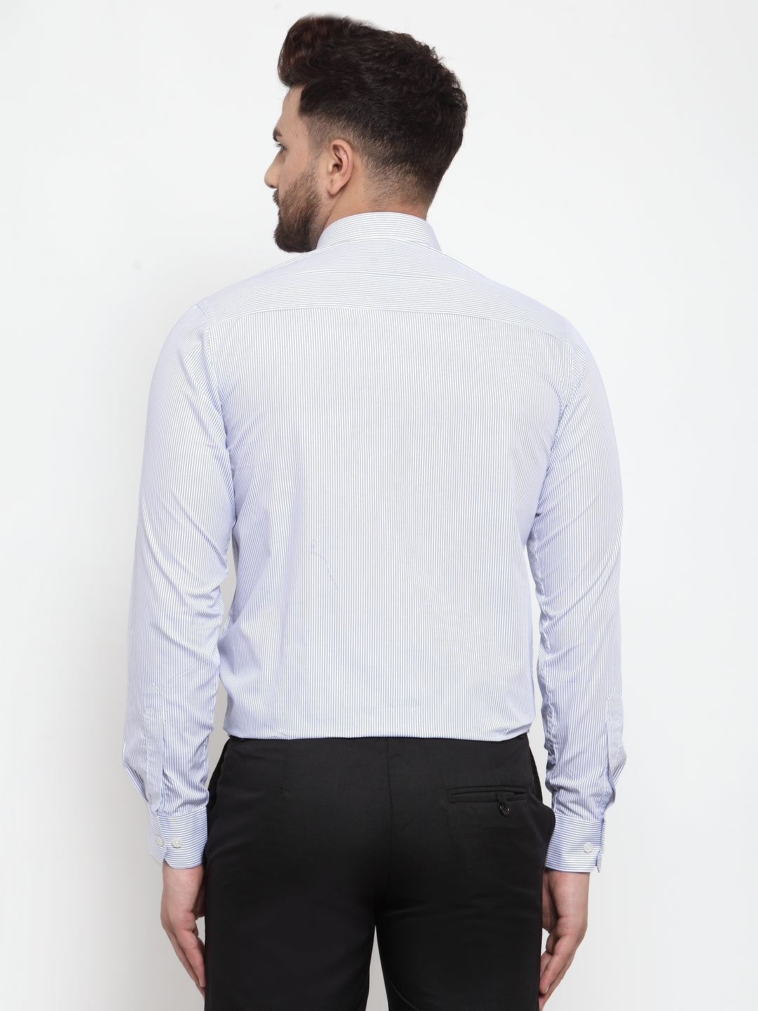 Copperline Men Blue & White Slim Fit Striped Formal Shirt Copperline
