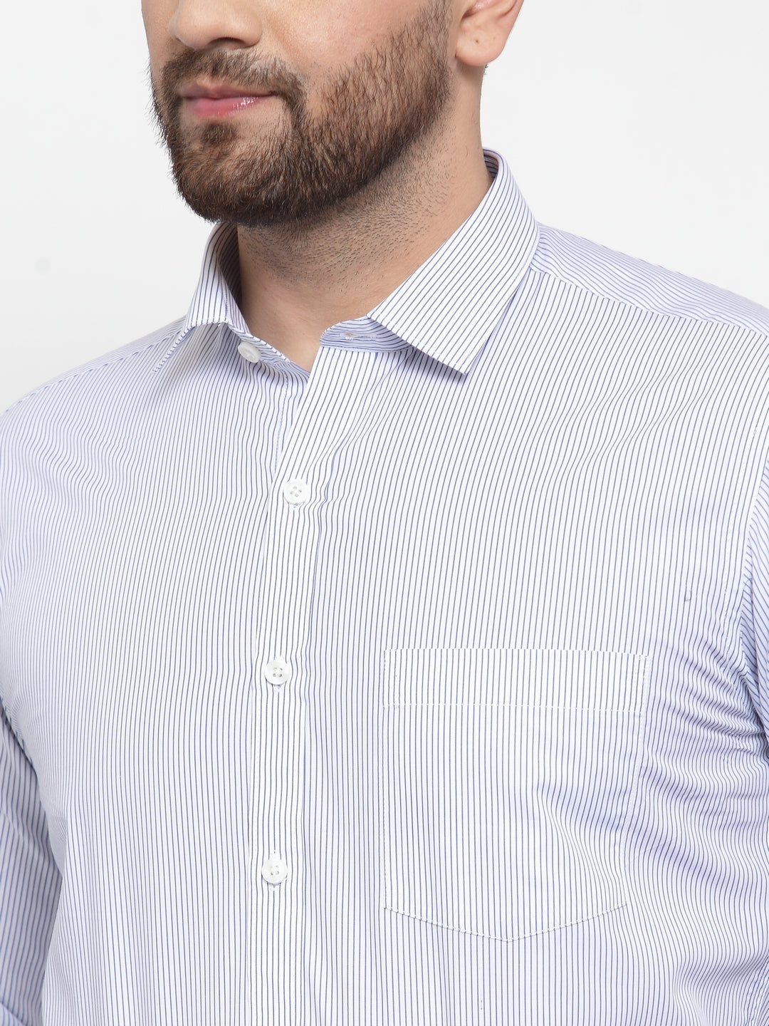 Copperline Men Blue & White Slim Fit Striped Formal Shirt Copperline