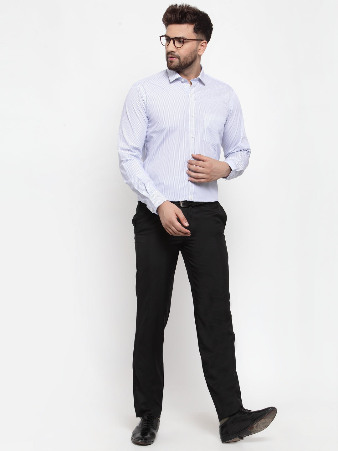 Copperline Men Blue & White Slim Fit Striped Formal Shirt Copperline