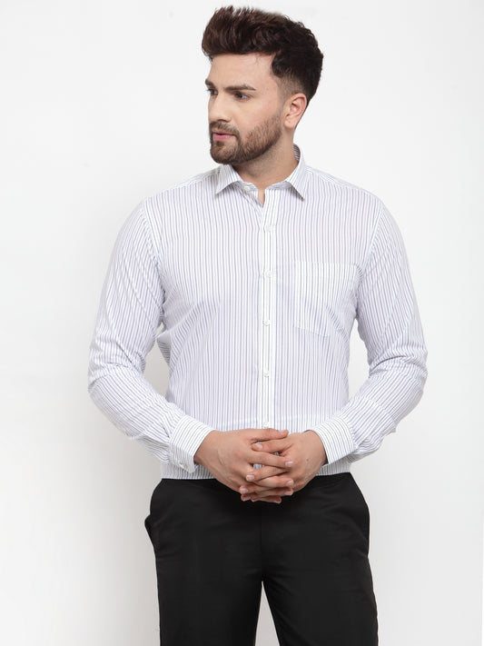 Copperline Men Grey Comfort Slim Fit Striped Formal Shirt Copperline