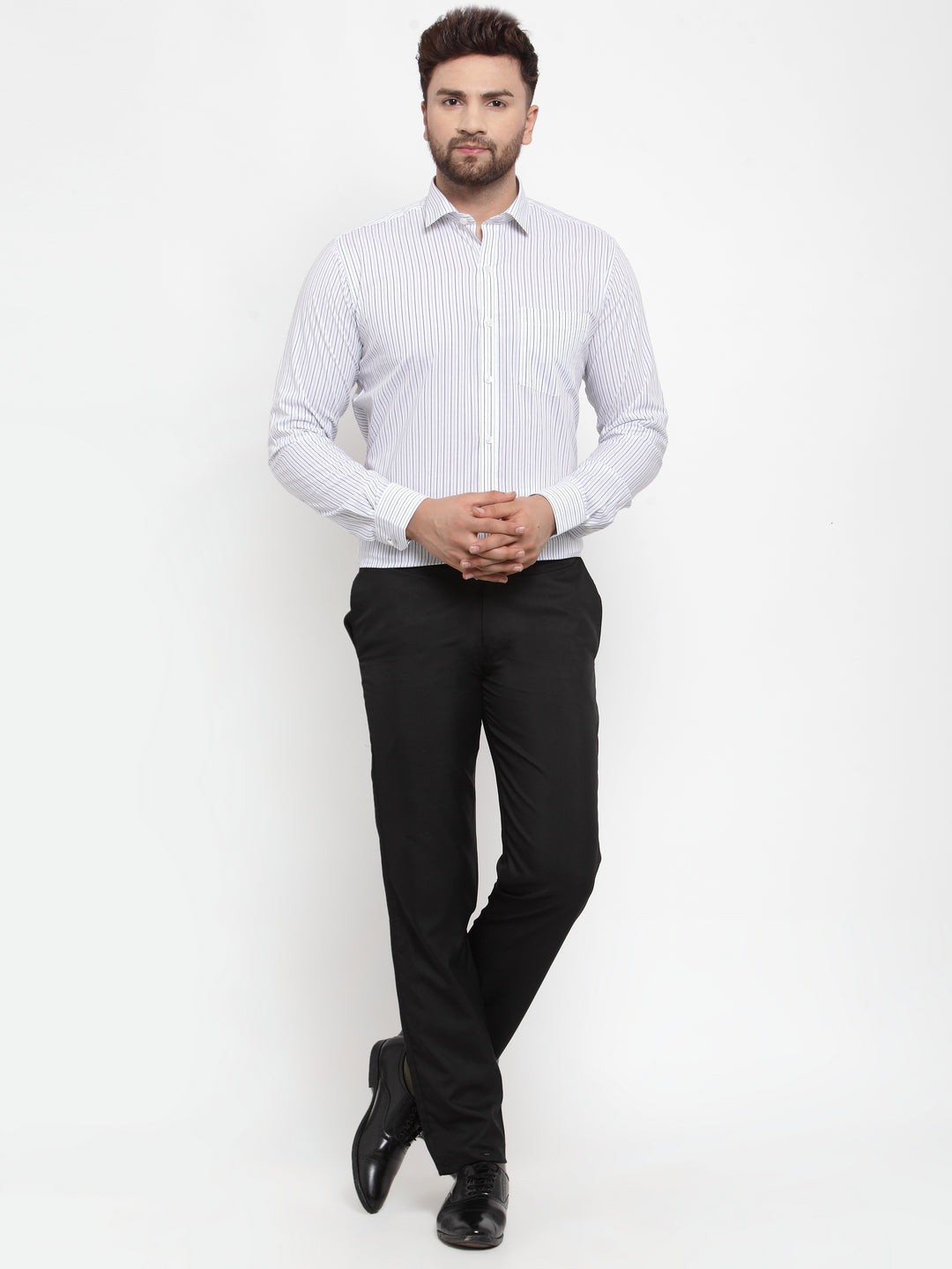 Copperline Men Grey Comfort Slim Fit Striped Formal Shirt Copperline