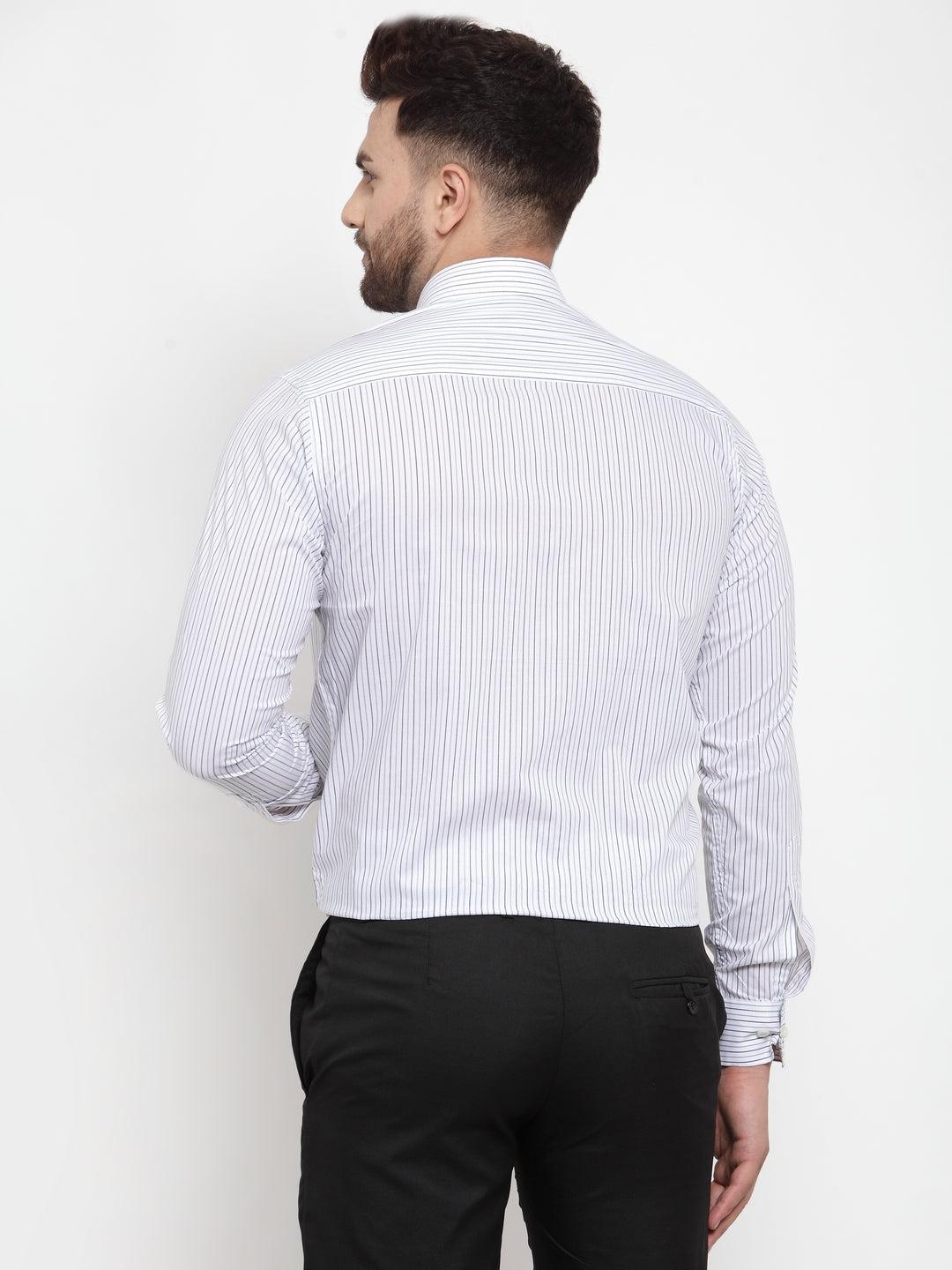 Copperline Men Grey Comfort Slim Fit Striped Formal Shirt Copperline