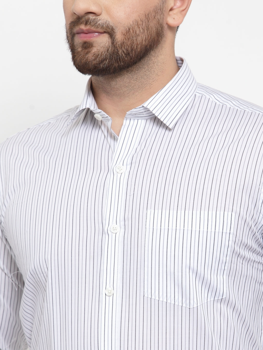 Copperline Men Grey Comfort Slim Fit Striped Formal Shirt Copperline