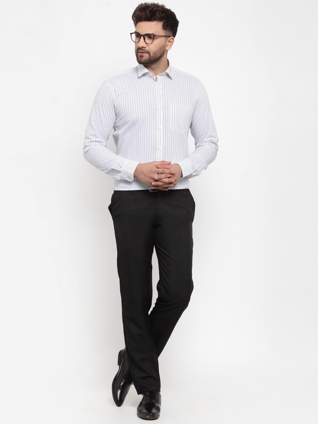 Copperline Men Grey Comfort Slim Fit Striped Formal Shirt Copperline