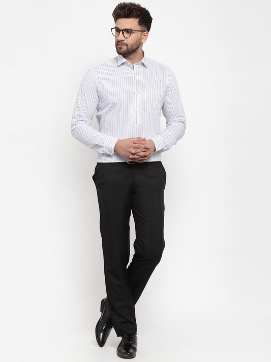 Copperline Men Grey Comfort Slim Fit Striped Formal Shirt Copperline