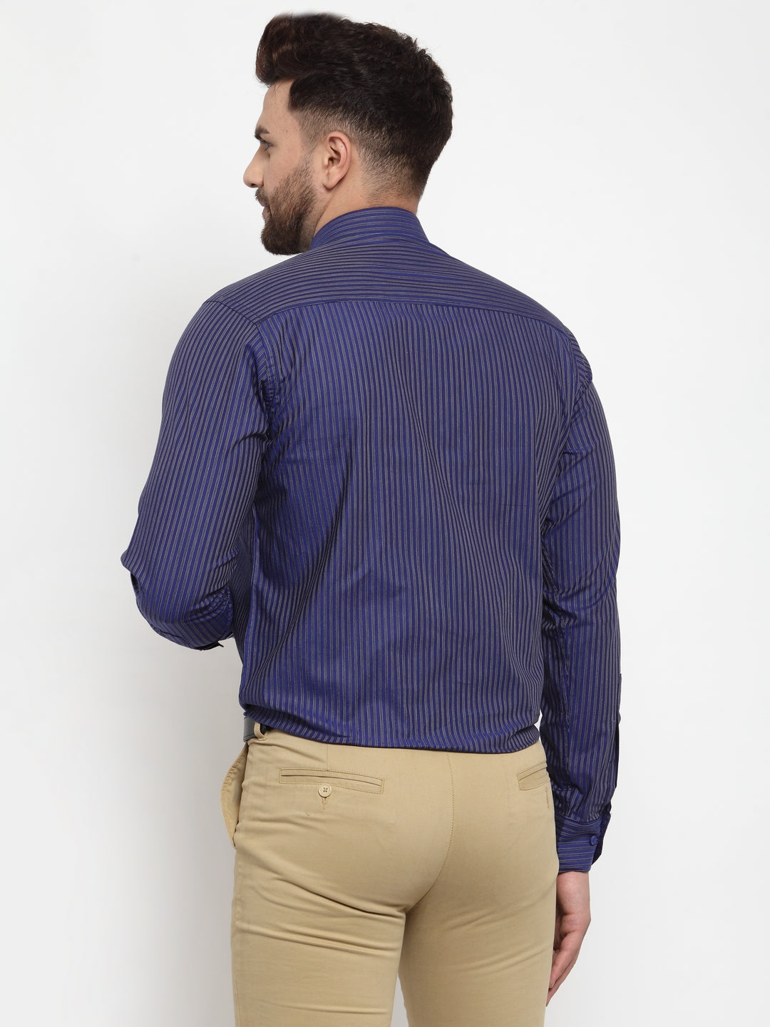 Copperline Men Blue Slim Fit Striped Formal Shirt Copperline