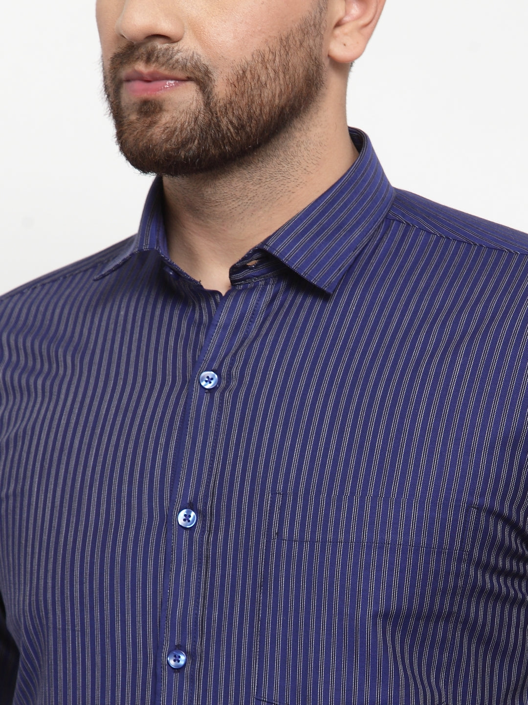 Copperline Men Blue Slim Fit Striped Formal Shirt Copperline