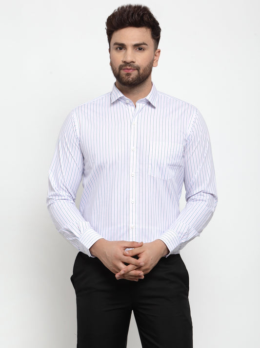 Copperline Men Blue & Pink Slim Fit Striped Formal Shirt Copperline