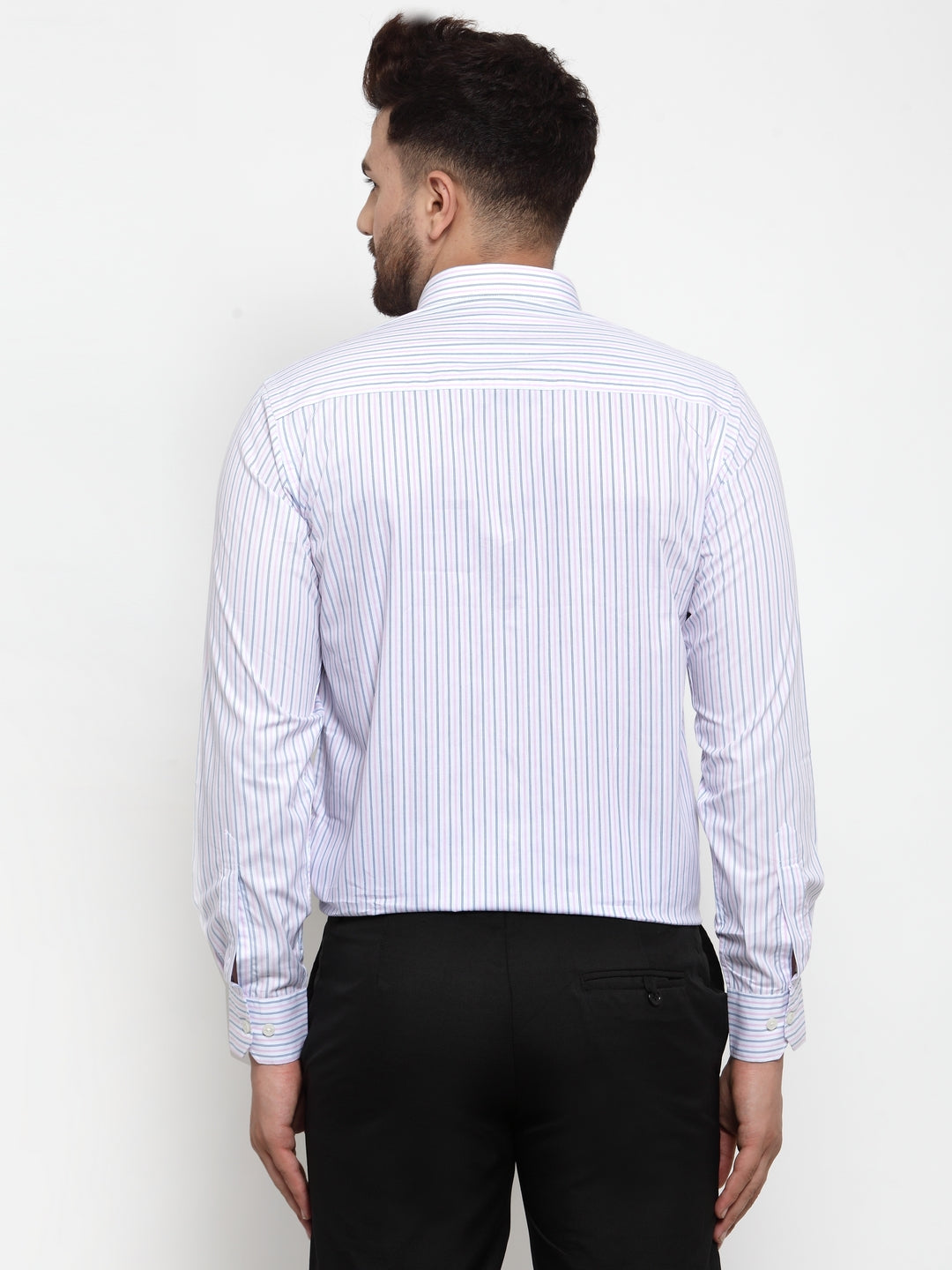 Copperline Men Blue & Pink Slim Fit Striped Formal Shirt Copperline