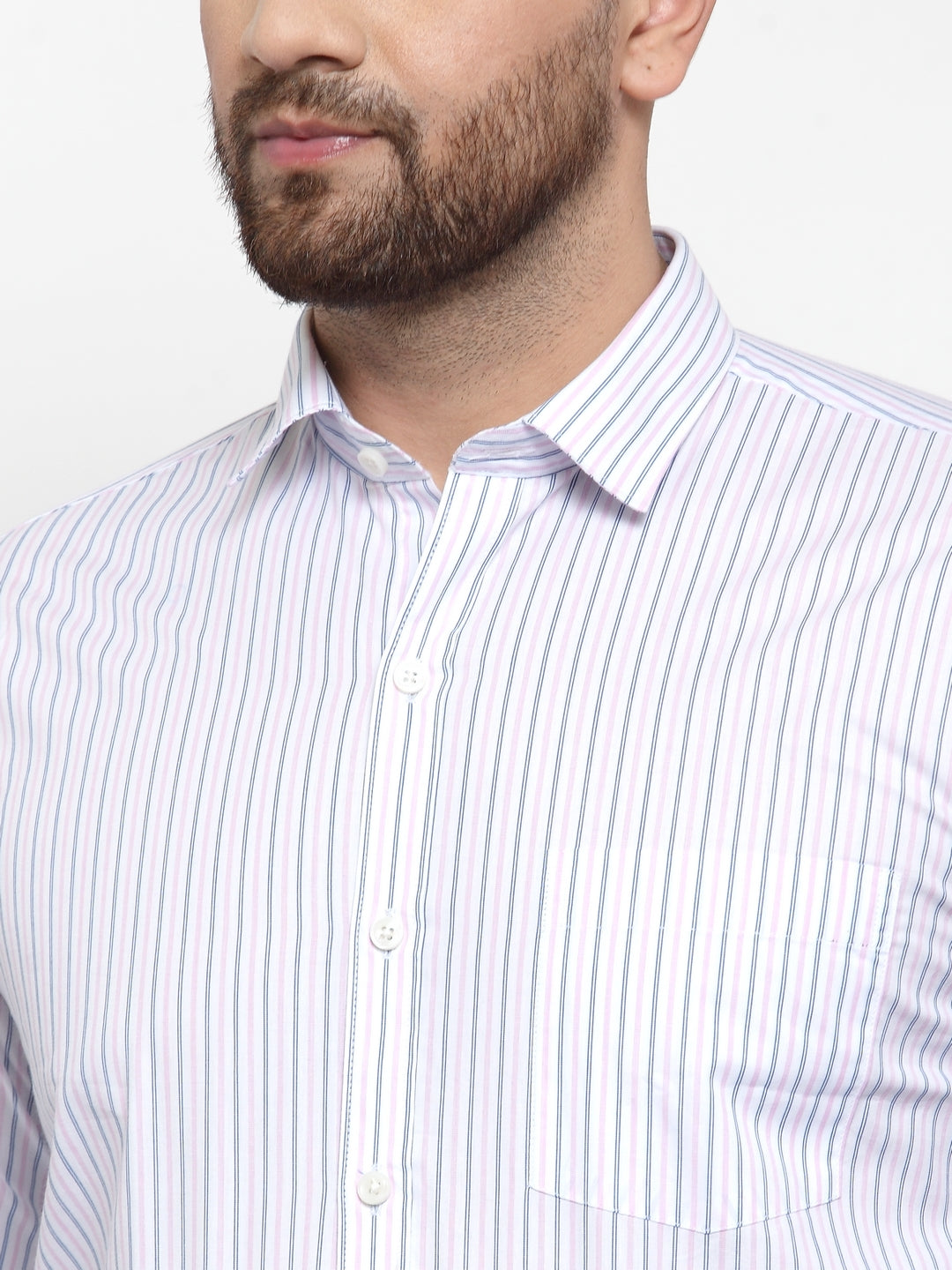 Copperline Men Blue & Pink Slim Fit Striped Formal Shirt Copperline