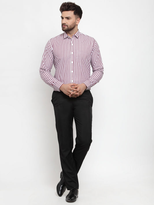Copperline Men Maroon & White Slim Fit Striped Formal Shirt Copperline