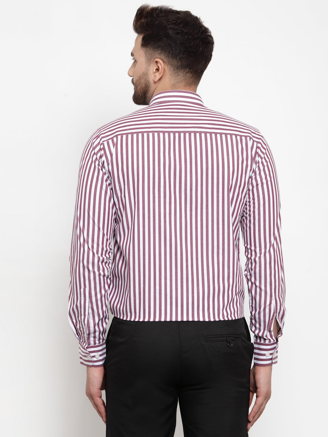 Copperline Men Maroon & White Slim Fit Striped Formal Shirt Copperline