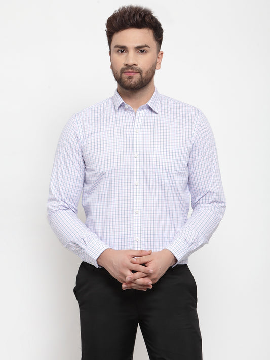 Copperline Men Pink & Blue Comfort Slim Fit Checked Formal Shirt Copperline