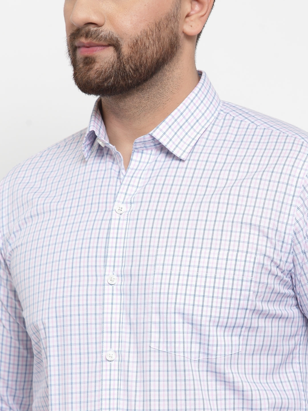 Copperline Men Pink & Blue Comfort Slim Fit Checked Formal Shirt Copperline