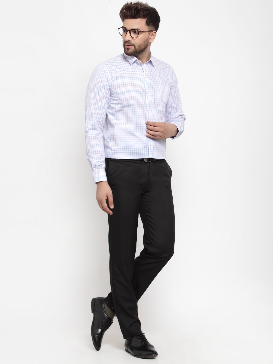 Copperline Men Pink & Blue Comfort Slim Fit Checked Formal Shirt Copperline