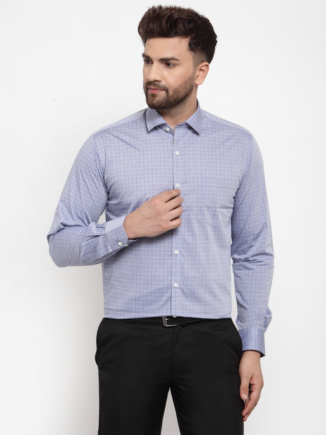 Copperline Men Blue Comfort Slim Fit Checked Formal Shirt Copperline