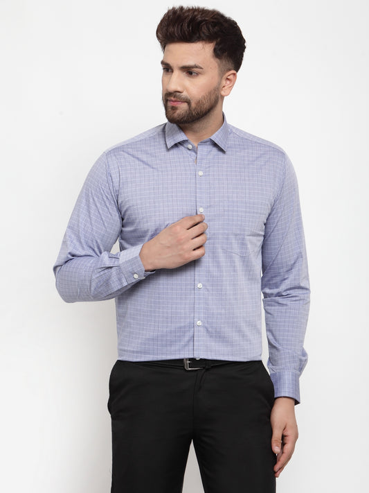 Copperline Men Blue Comfort Slim Fit Checked Formal Shirt Copperline