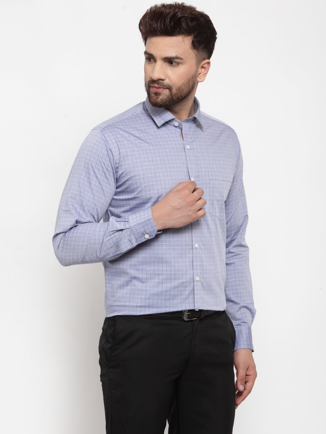 Copperline Men Blue Comfort Slim Fit Checked Formal Shirt Copperline