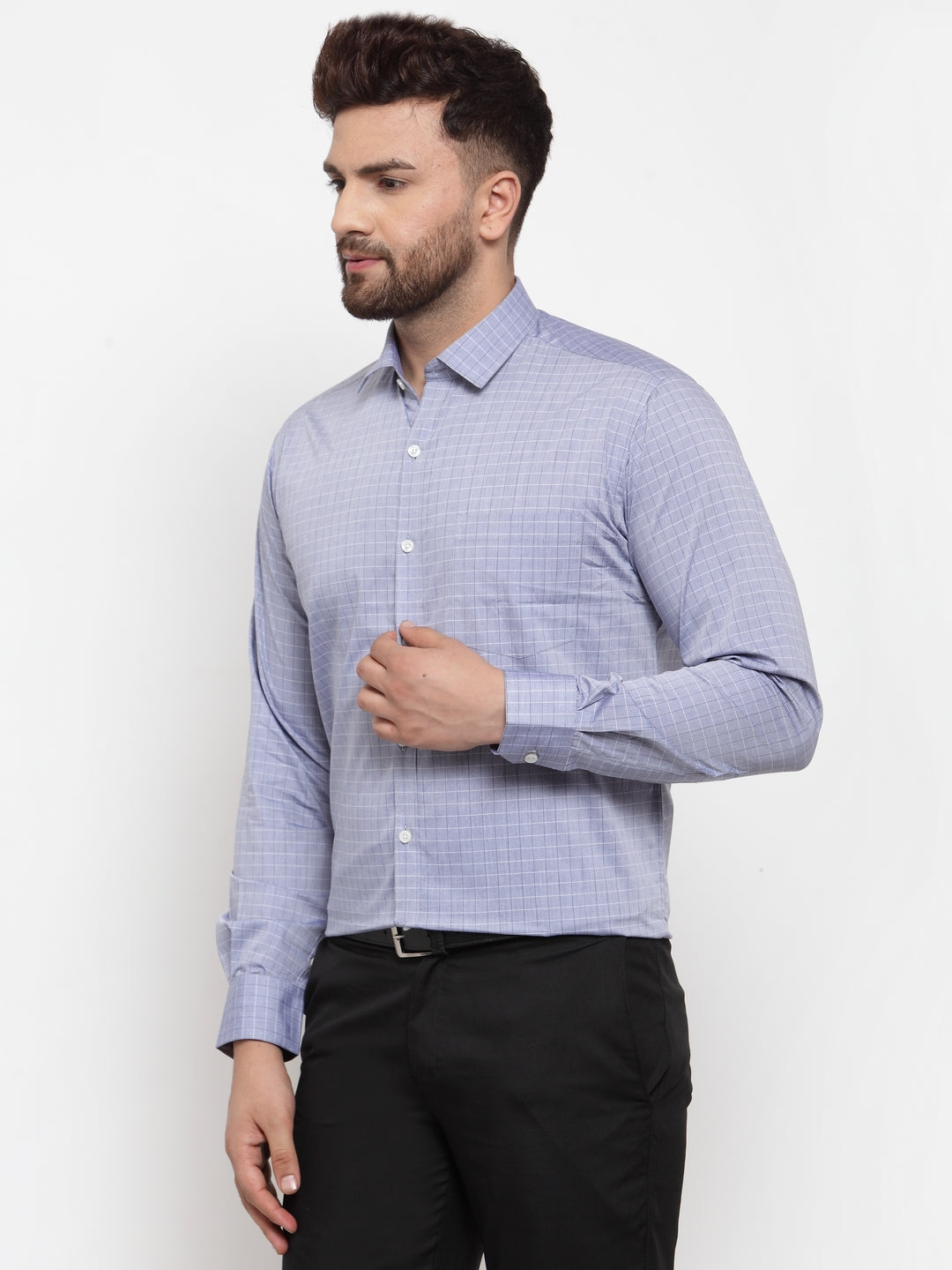 Copperline Men Blue Comfort Slim Fit Checked Formal Shirt Copperline