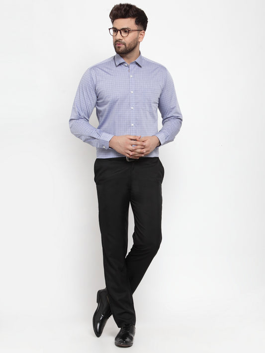 Copperline Men Blue Comfort Slim Fit Checked Formal Shirt Copperline