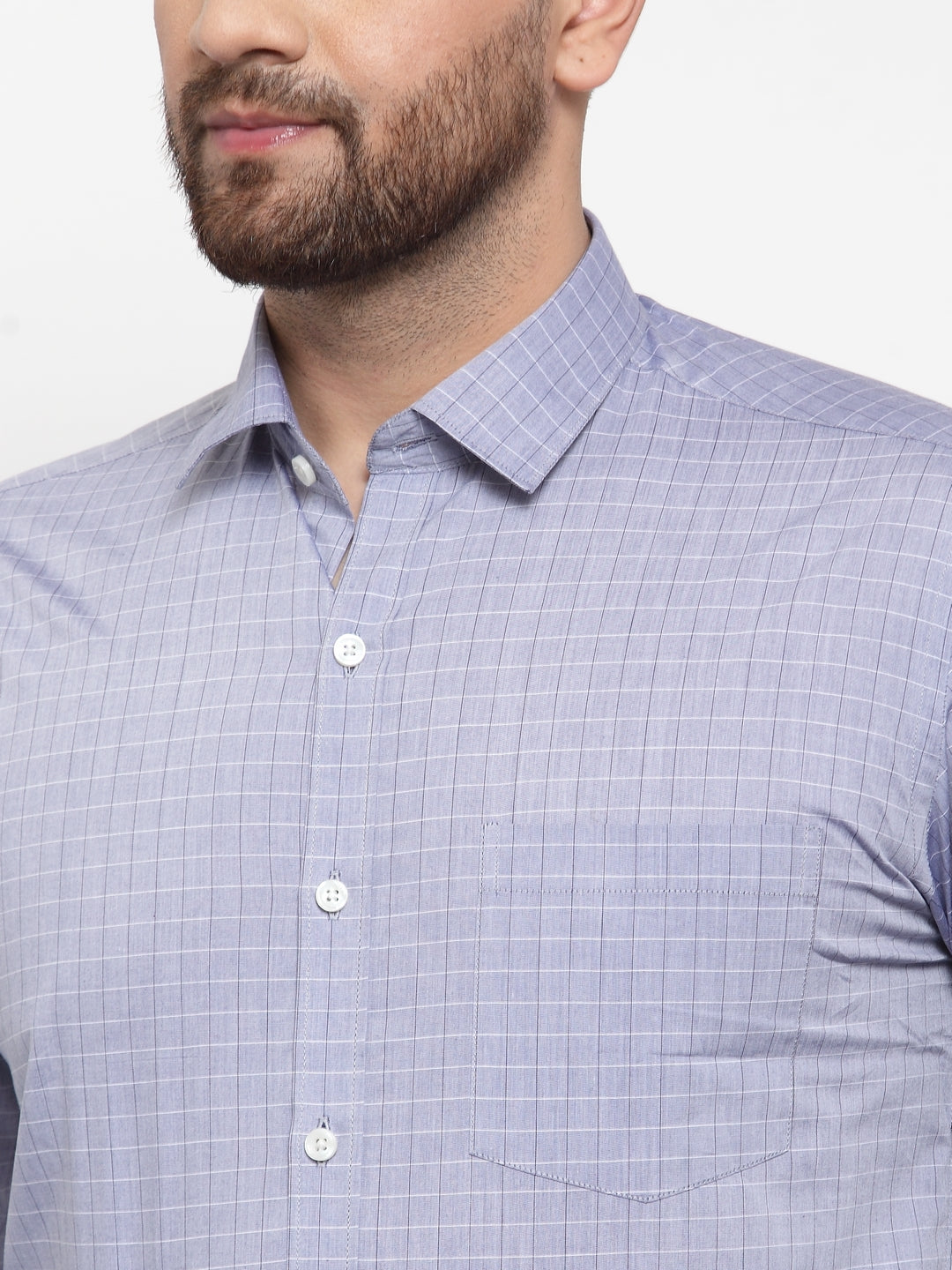 Copperline Men Blue Comfort Slim Fit Checked Formal Shirt Copperline