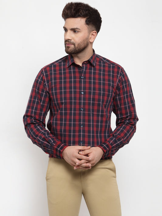 Copperline Men Maroon & Blue Slim Fit Checked Formal Shirt Copperline
