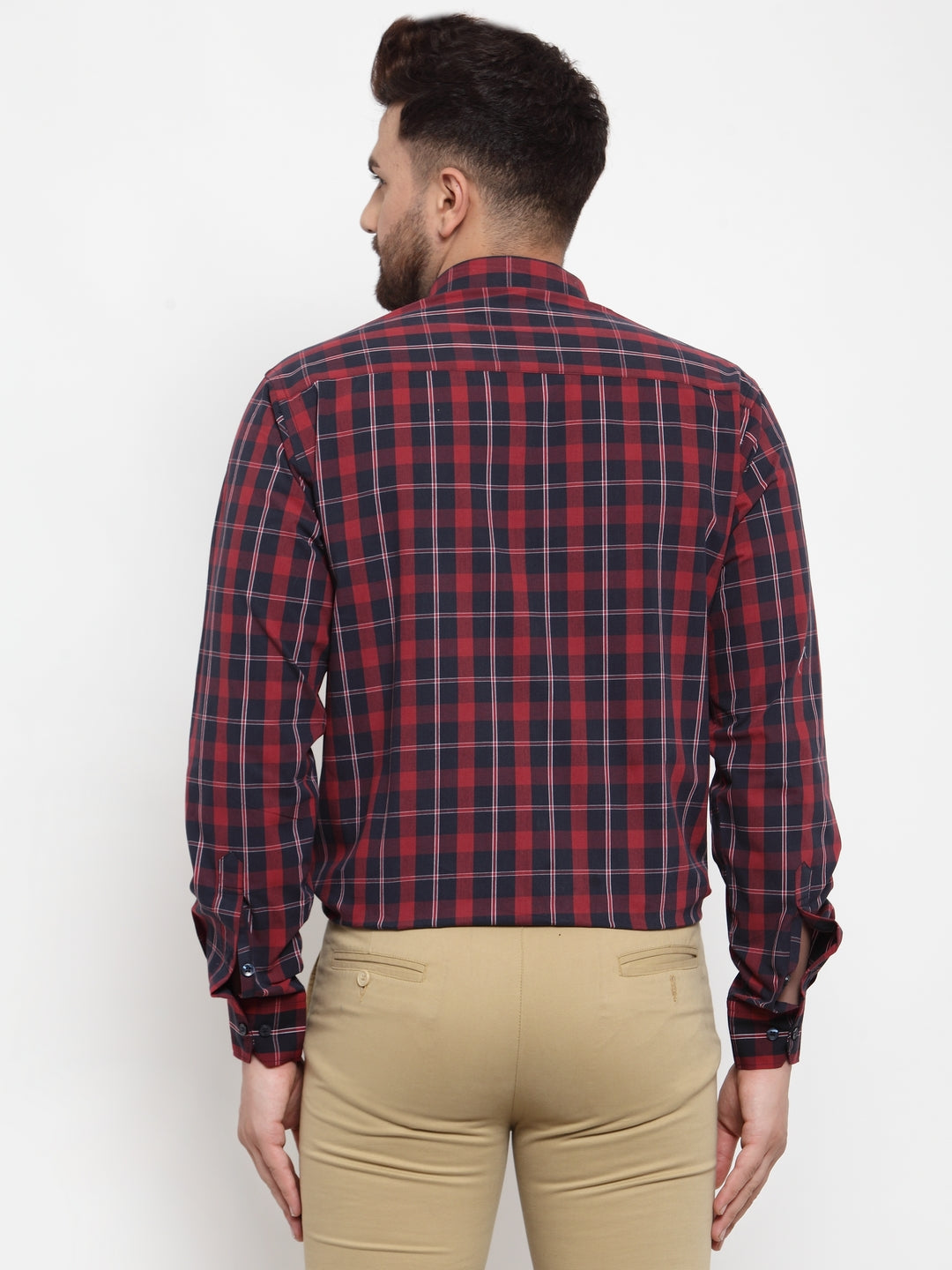 Copperline Men Maroon & Blue Slim Fit Checked Formal Shirt Copperline