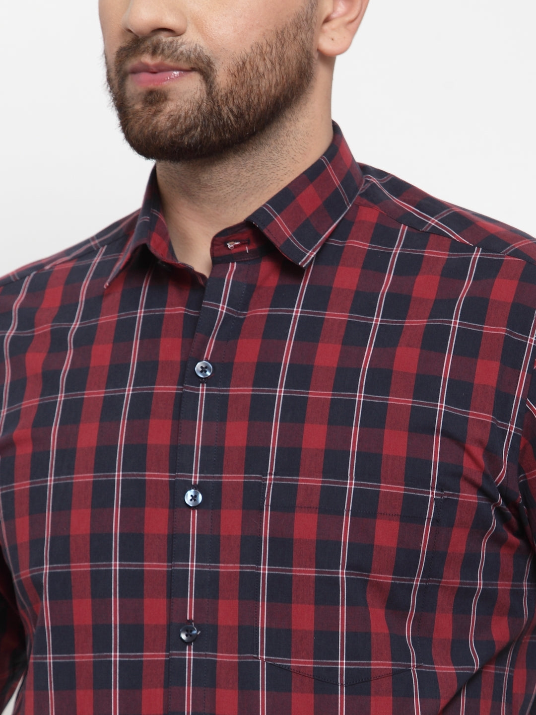 Copperline Men Maroon & Blue Slim Fit Checked Formal Shirt Copperline