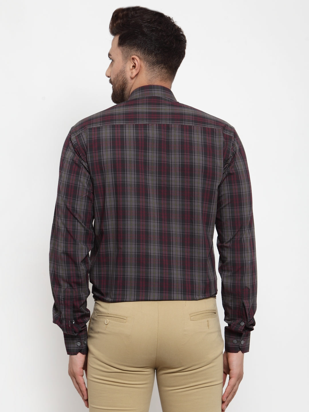 Copperline Men Grey & Pink Slim Fit Checked Formal Shirt Copperline