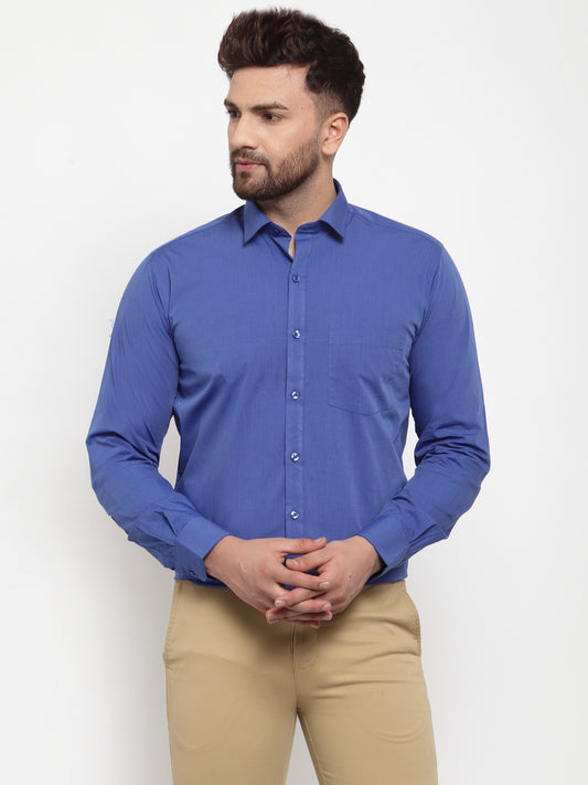 Copperline Men Blue Comfort Slim Fit Solid Formal Shirt Copperline