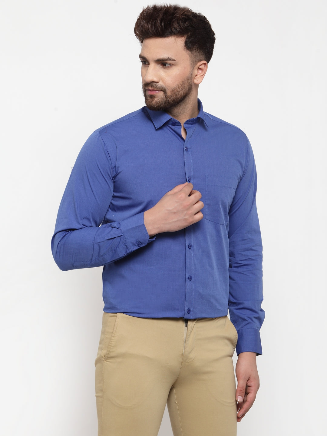 Copperline Men Blue Comfort Slim Fit Solid Formal Shirt Copperline
