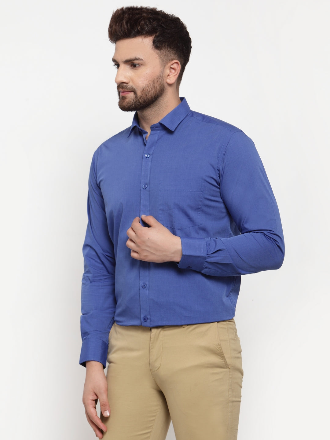 Copperline Men Blue Comfort Slim Fit Solid Formal Shirt Copperline