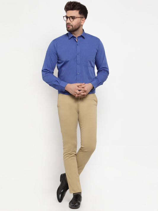 Copperline Men Blue Comfort Slim Fit Solid Formal Shirt Copperline