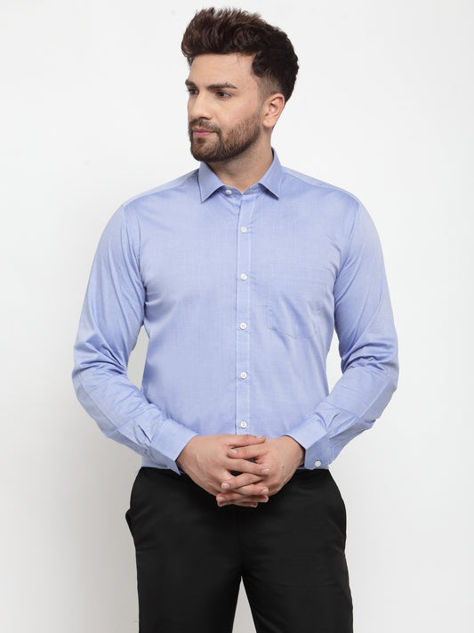 Copperline Men Blue Comfort Slim Fit Self Design Dobby Formal Shirt Copperline